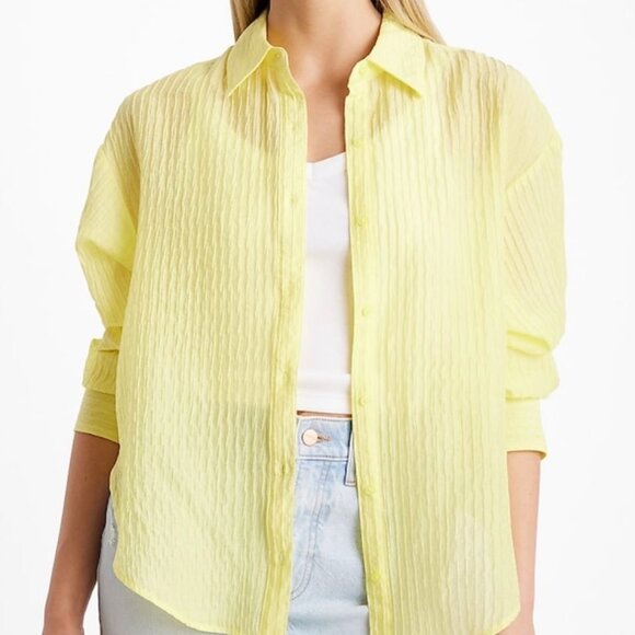 Textured Striped Boyfriend Portofino Shirt. Worn Once!! No flaws!. Size L - Picture 1 of 4